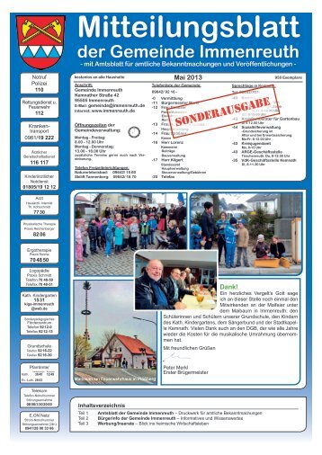 Mitteilungsblatt Mai 2013 - Sonderausgabe - Immenreuth