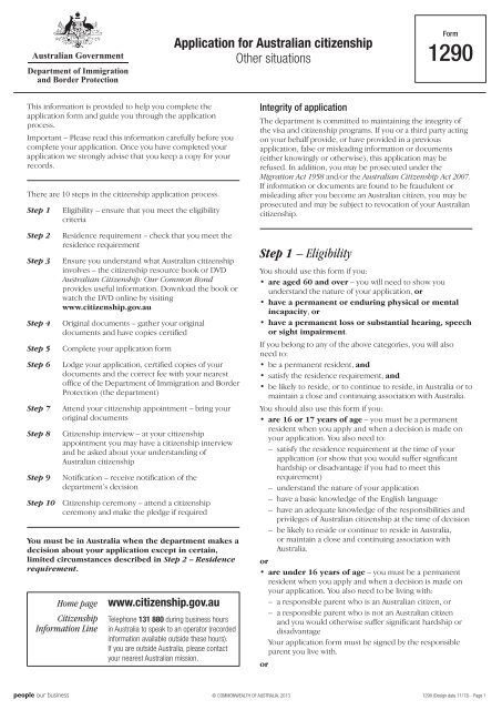 Seaside sofa ophobe Form 1290 - Department of Immigration &amp; Citizenship