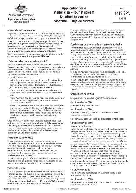 1419 Application For A Visitor Visa Tourist Stream Department Of 