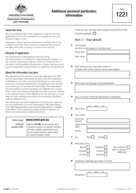 1221 - Additional personal particulars information - Department of ...