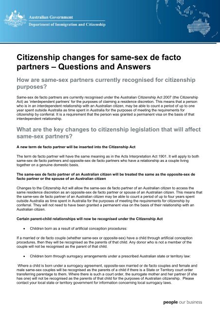 Citizenship changes for same-sex de facto partners – Questions and ...