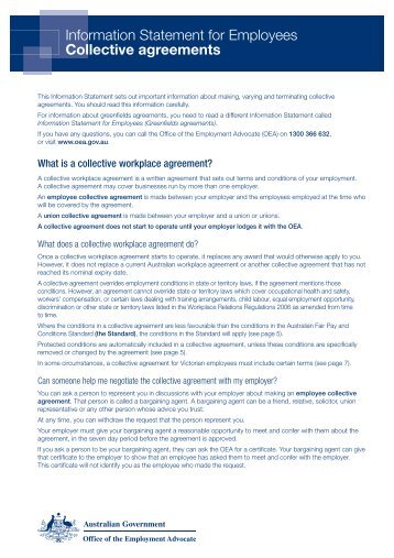 Information Statement for Employees - Collective agreements