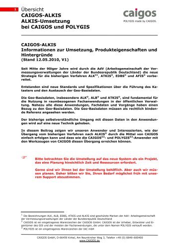 Übersicht CAIGOS-ALKIS ALKIS-Umsetzung bei ... - Caigos GmbH