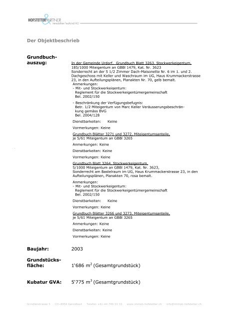 Infos - Hofstetter & Partner Immobilien Treuhand AG
