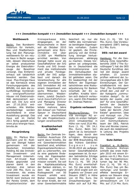 82 Aktuell IMMOBILIEN weekly Ausgabe 82 vom 01 September 2010