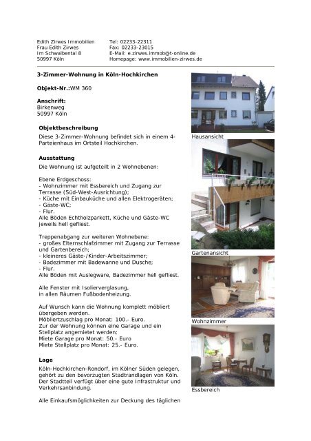 3-Zimmer-Wohnung in KÃ¶ln-Hochkirchen Objekt ... - Zirwes Immobilien