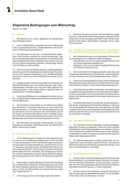 Allgemeine Bedingungen zum Mietvertrag - Immobilien Basel-Stadt