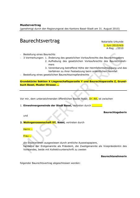2010.08.31_Mustervertrag Baurechtsvertrag Plus 1 - Immobilien ...
