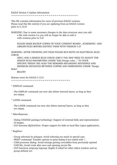 EAGLE Version 5 Update Information - Cadsoft