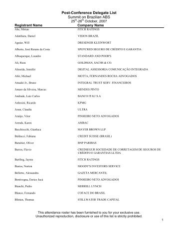 Post-Conference Delegate List Summit on Brazilian ABS - IMN