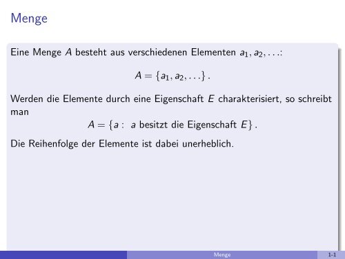 Eine Menge A besteht aus verschiedenen Elementen a 1,a2 ... - imng