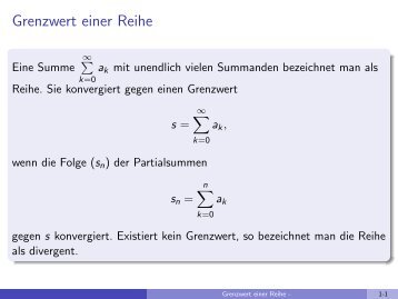 Folgen und Reihen, Grenzwerte - Pythagoras Lehrmittel
