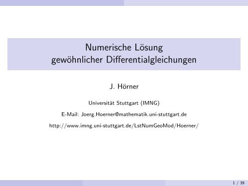 Numerische LÃ¶sung gewÃ¶hnlicher Differentialgleichungen - imng ...