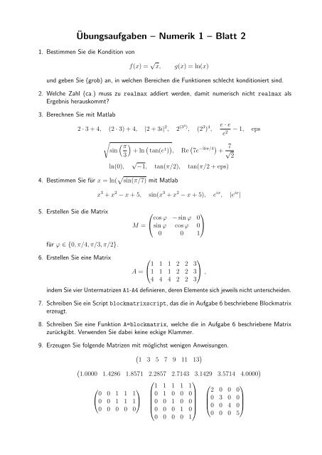 Â¨Ubungsaufgaben â Numerik 1 â Blatt 2 - imng