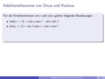 Additionstheoreme von Sinus und Kosinus - imng
