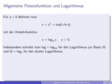 Allgemeine Potenzfunktion und Logarithmus - imng