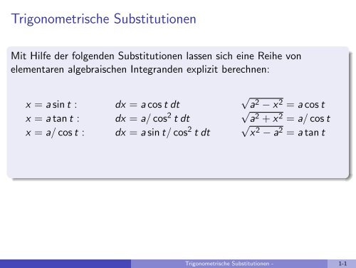 Trigonometrische Substitutionen - imng