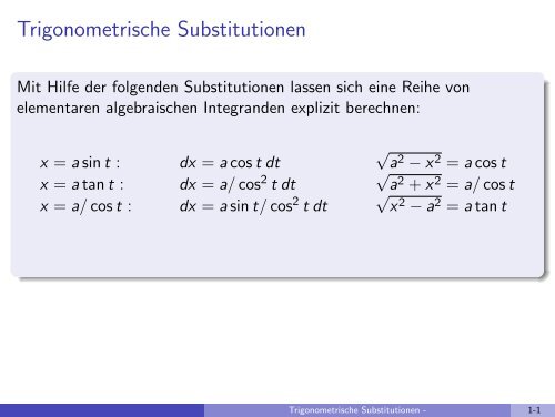 Trigonometrische Substitutionen - imng