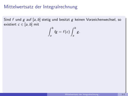 Mittelwertsatz der Integralrechnung - imng