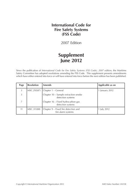 Supplement: FSS Code - IMO