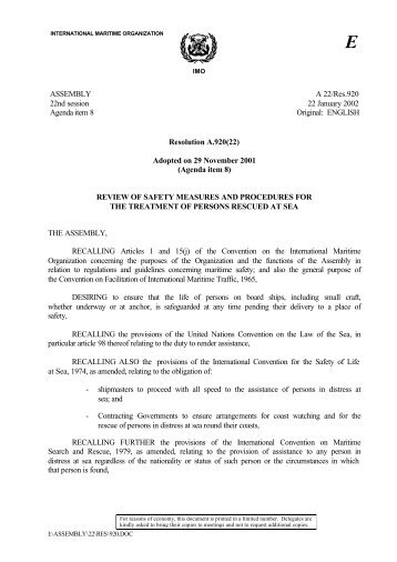 ASSEMBLY 22nd session Agenda item 8 A 22/Res.920 22 ... - IMO