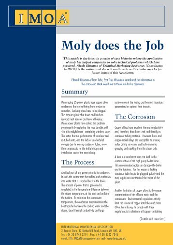 Moly does the Job: Condenser in power plant - IMOA