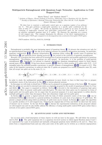 Multiparticle Entanglement with Quantum Logic Networks