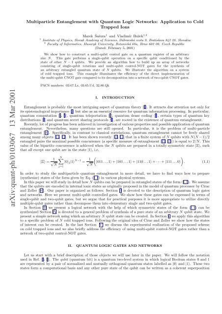 Multiparticle Entanglement with Quantum Logic Networks