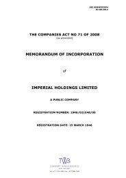 MEMORANDUM OF INCORPORATION IMPERIAL HOLDINGS ...