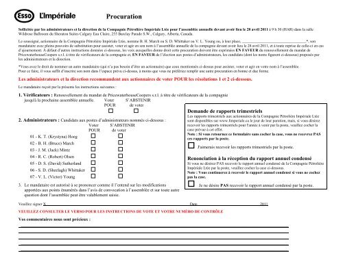 Procuration - Imperial Oil