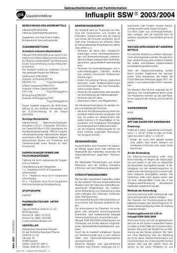 Influsplit SSW 2003/2004 - Impfkritik.de