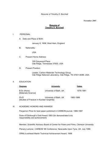Resume of Timothy D. Burchell