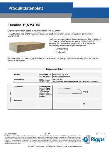Produktdatenblatt Duraline 12 5 VARIO - Rigips
