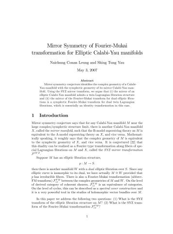Mirror Symmetry of Fourier$Mukai transformation for Elliptic Calabi ...