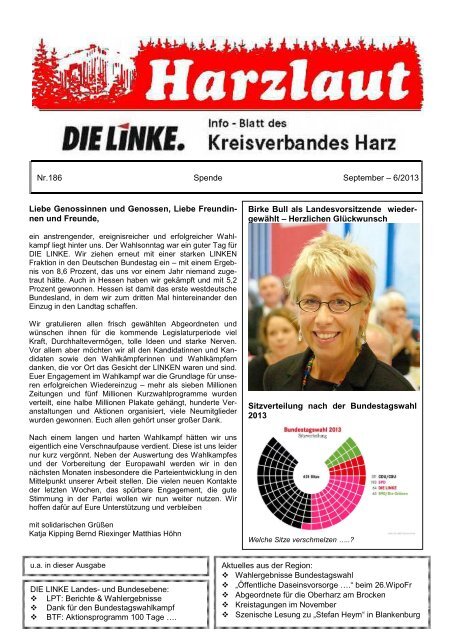 Nr.186 Spende September – 6/2013 Liebe ... - DIE LINKE. Harz