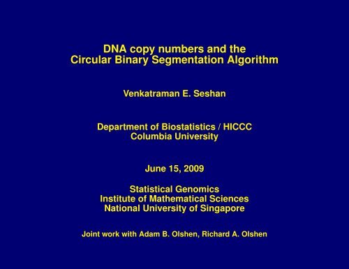 DNA copy numbers and the Circular Binary Segmentation Algorithm