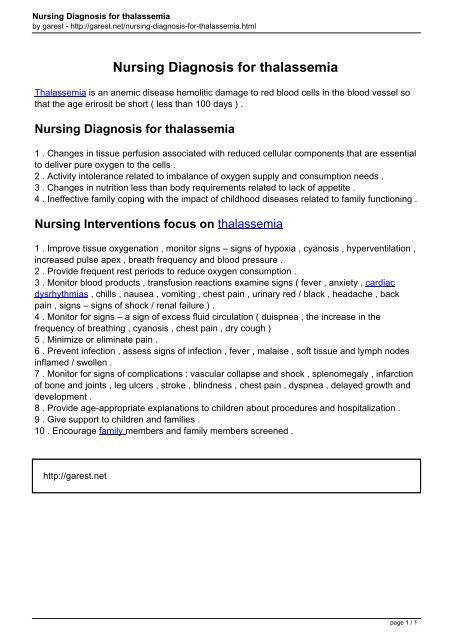 Nursing Diagnosis For Thalassemia
