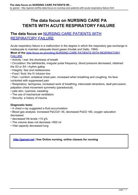 The data focus on NURSING CARE PA TIENTS WITH ACUTE RESPIRATORY FAILURE