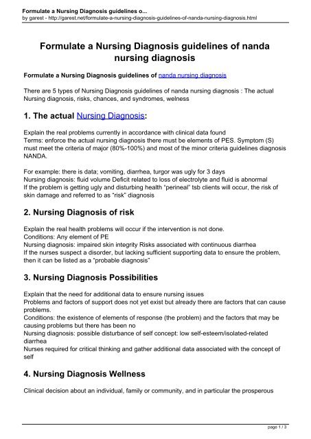 how to write a risk for nursing diagnosis