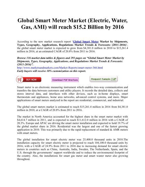 Global Smart Meter Market (Electric, Water, Gas, AMI) will reach $15.2 Billion by 2016