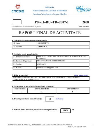 Raport final de autoevaluare - Institutul de Mecanica Solidelor