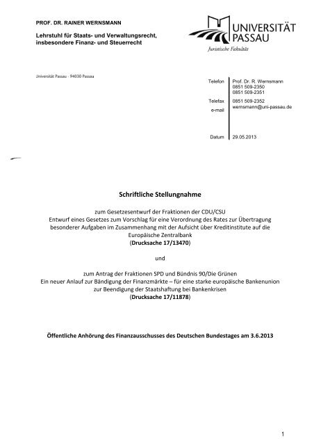 Wernsmann, Prof. Dr. Rainer, Universität Passau - Deutscher ...