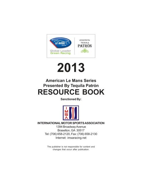2013 American Le Mans Series Resource Book - the International