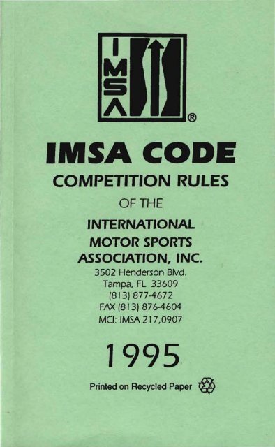 IMSA CODE - the International Motor Sports Association