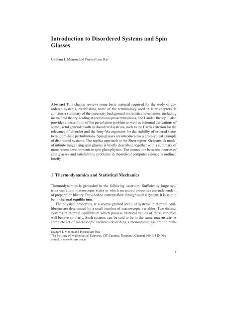 Introduction to Disordered Systems and Spin Glasses