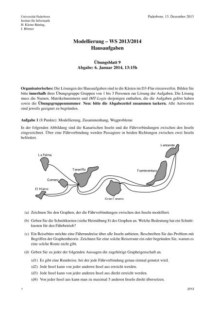 Modellierung – WS 2013/2014 Hausaufgaben - Institut für Informatik