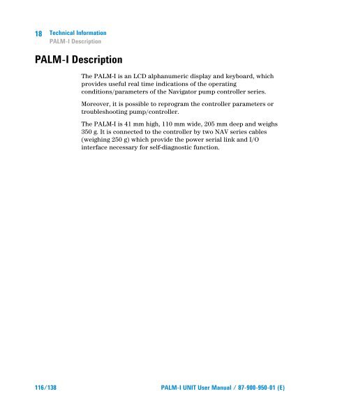 Palm-I Unit Model 969-9892 - Agilent Technologies