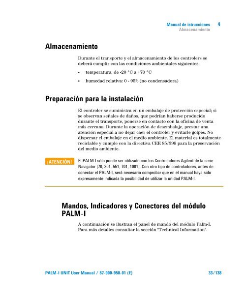 Palm-I Unit Model 969-9892 - Agilent Technologies