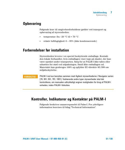 Palm-I Unit Model 969-9892 - Agilent Technologies