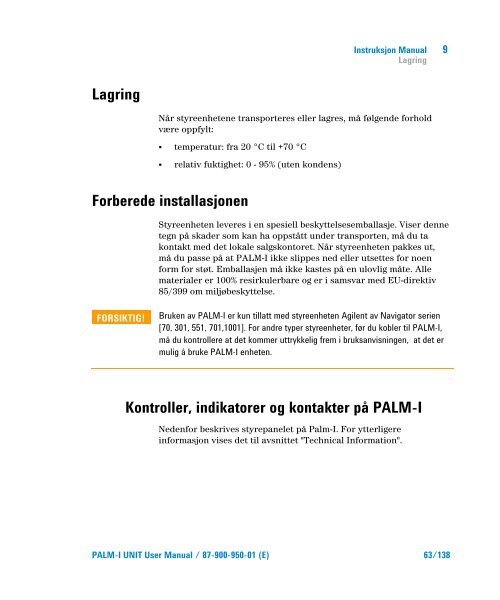 Palm-I Unit Model 969-9892 - Agilent Technologies